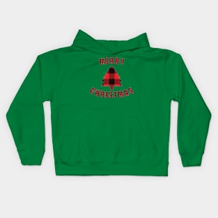 Merry Christmas Red Buffalo Plaid Christmas Tree Kids Hoodie